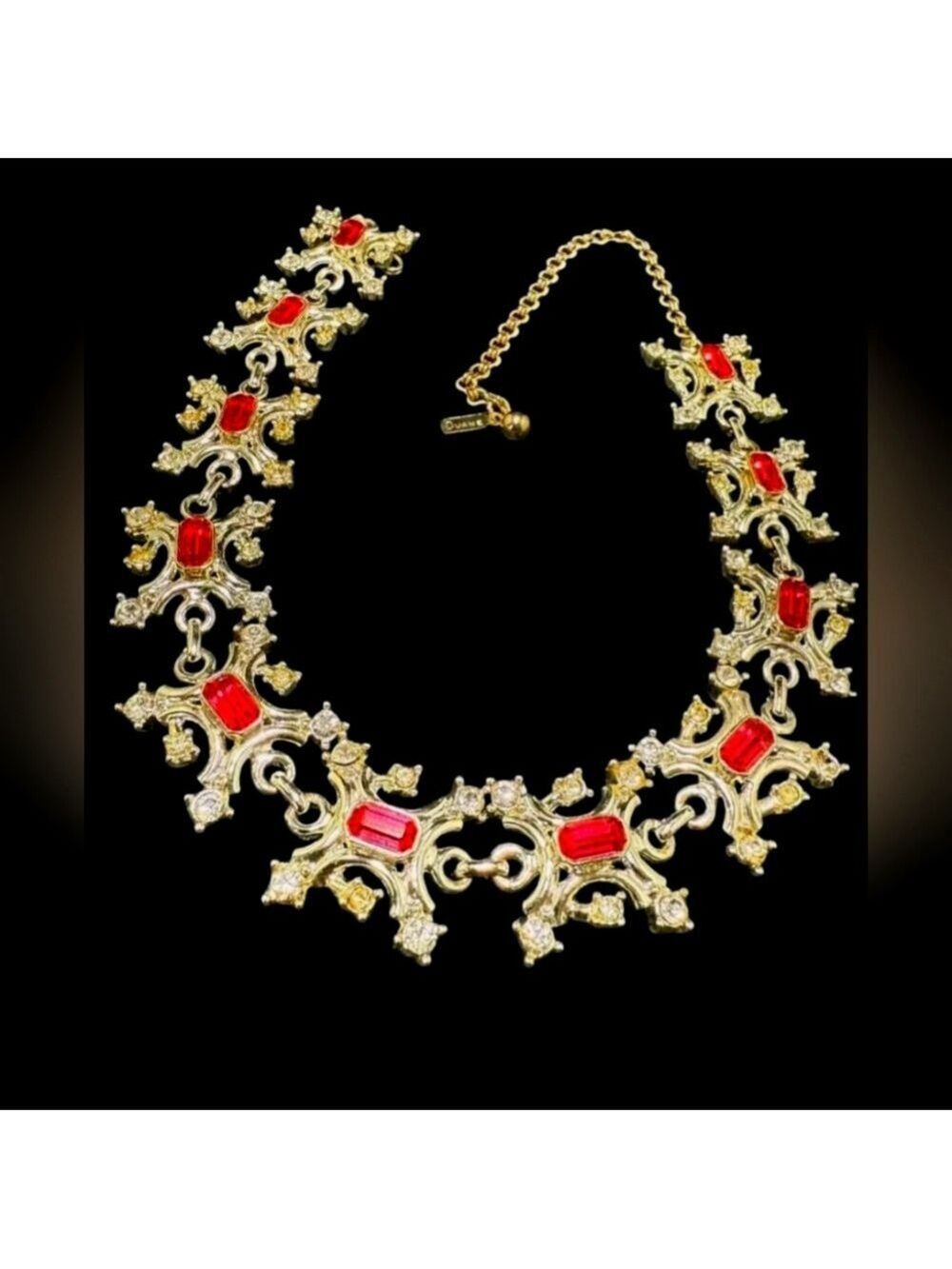 Vintage SIGNED DUANE CHOKER NECKLACE RETRO PINK And CLEAR RHINESTONES